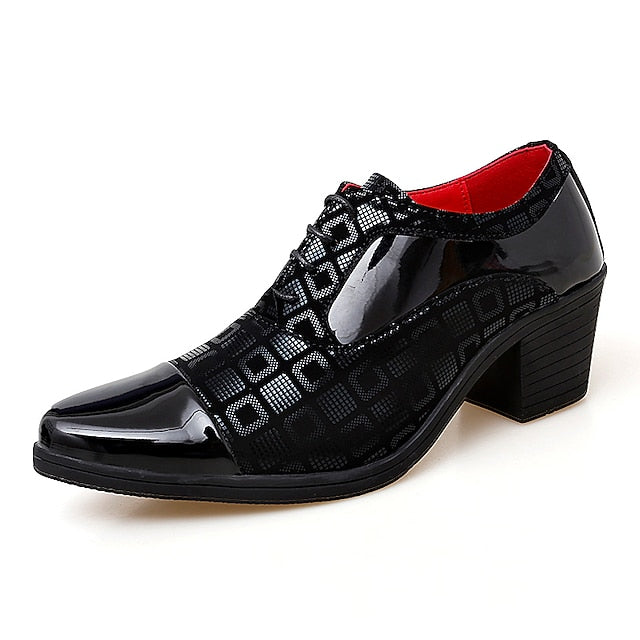 Leather Block Black Shoes Patent Men's Red Heel and Oxford