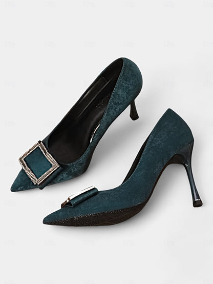 Pointed – Heels Buckle Toe Champagne Elegant Women's