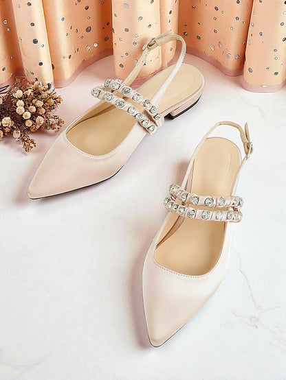 Rhinestone Women's Toe - Pointed Slingback Flats Satin