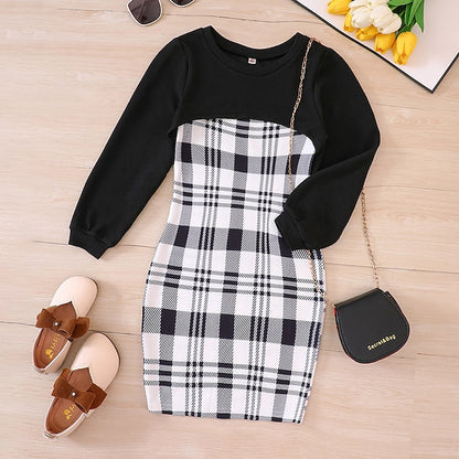 Pieces Kids 2 Set Girls' Dress Block Color Long Suits