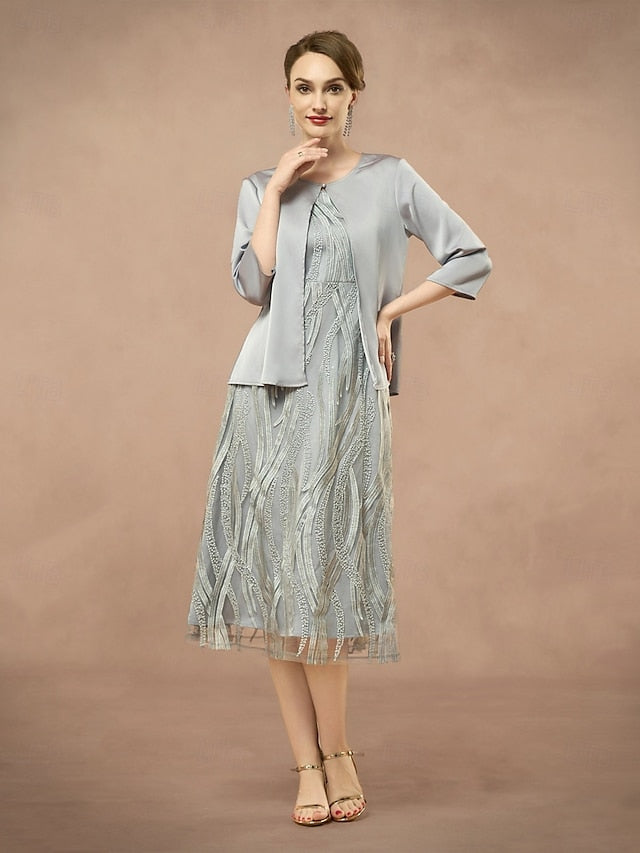 Dress Two A-Line Neck Bride of the Elegant Jewel Mother Pieces