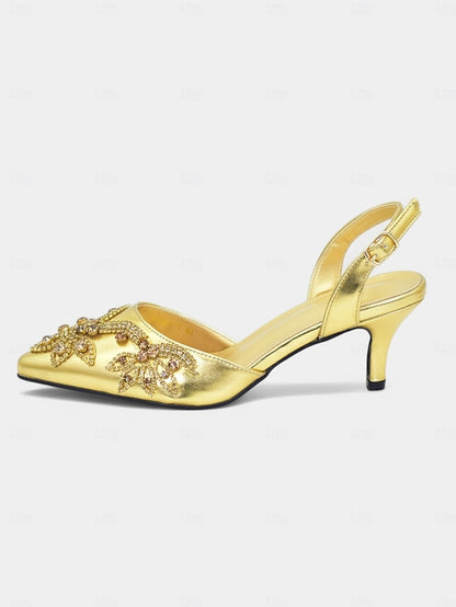 Gold Slingback Embellished with – Matching Heels Handbag