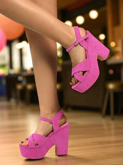Pink Platform Sandals Ankle Strap Hot Suede with - Women's