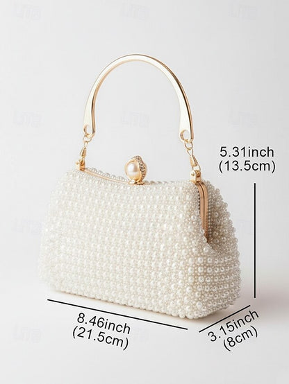 Pearl Evening Bag Handle Gold with Clutch Beaded Women's