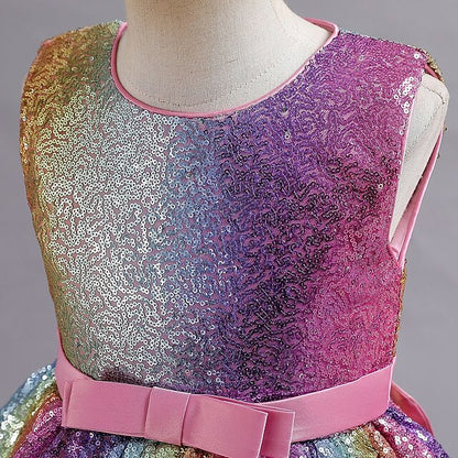 Dress Wedding colour Girls' Party Sequin Sleeveless Kids
