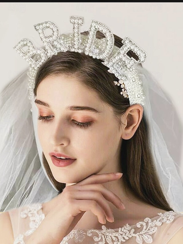 Veil Headband with 'BRIDE' Pearl-Embellished –