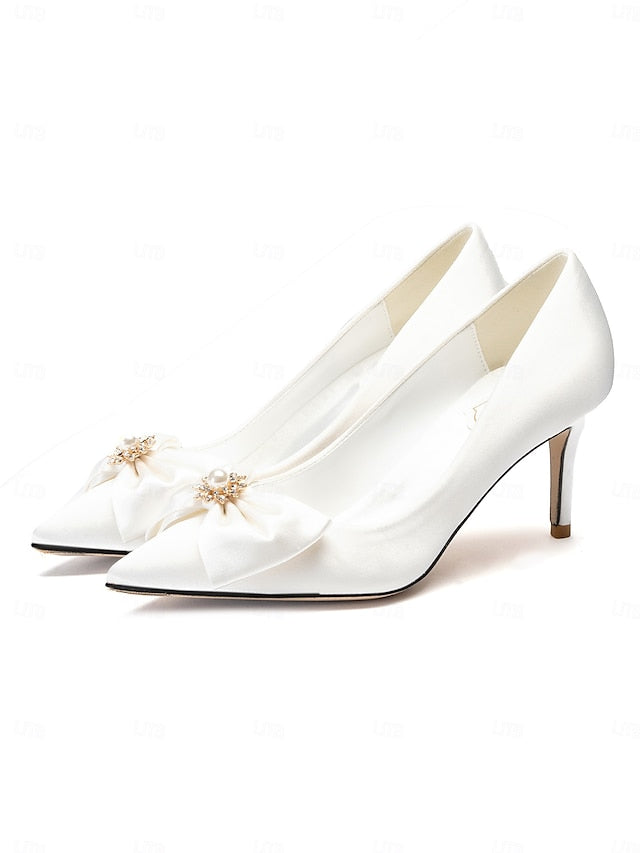 Pointed – Satin Women's Wedding Bow Toe Pumps Chic