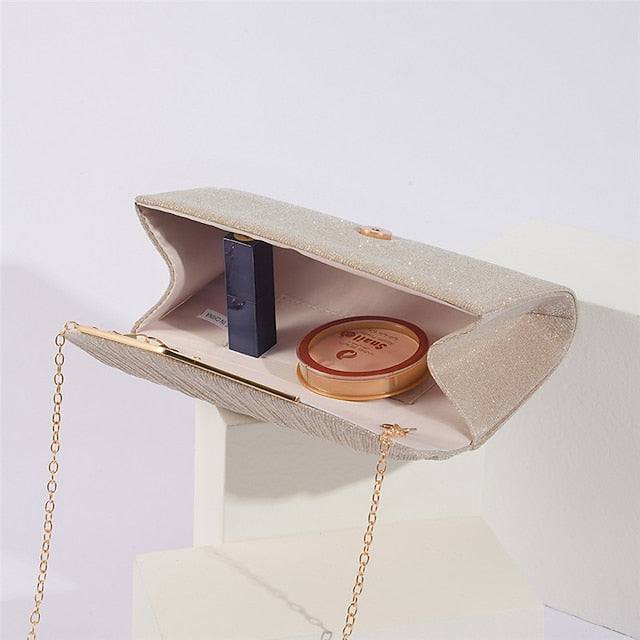 Elegant Glitter Evening Women's Bag Gold Clutch Metal with