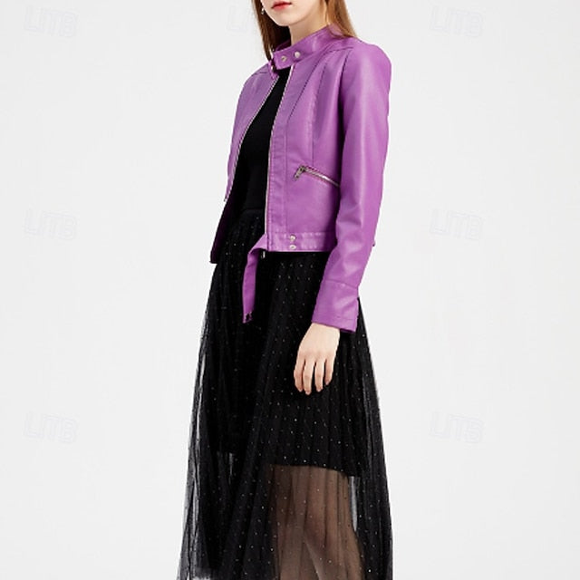 Zipper Women's Pocket Faux Comfortable Leather Jacket