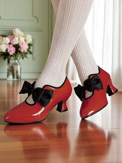 Leather Shoes Heel Red Patent Women's Low Vintage 1920s –