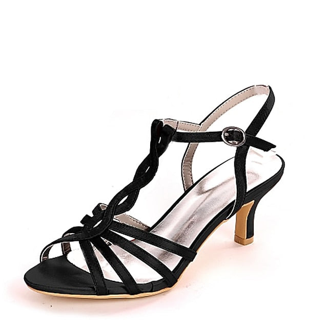 Purple Elegant – Strappy Satin Sandals Mid-Heel Women's