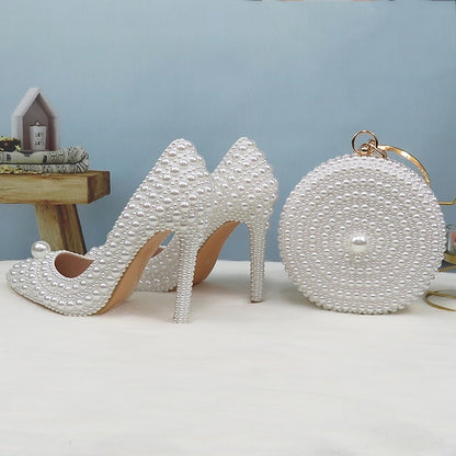Purse Heels and White Round Stiletto Pearl Set Pearl-Embellished