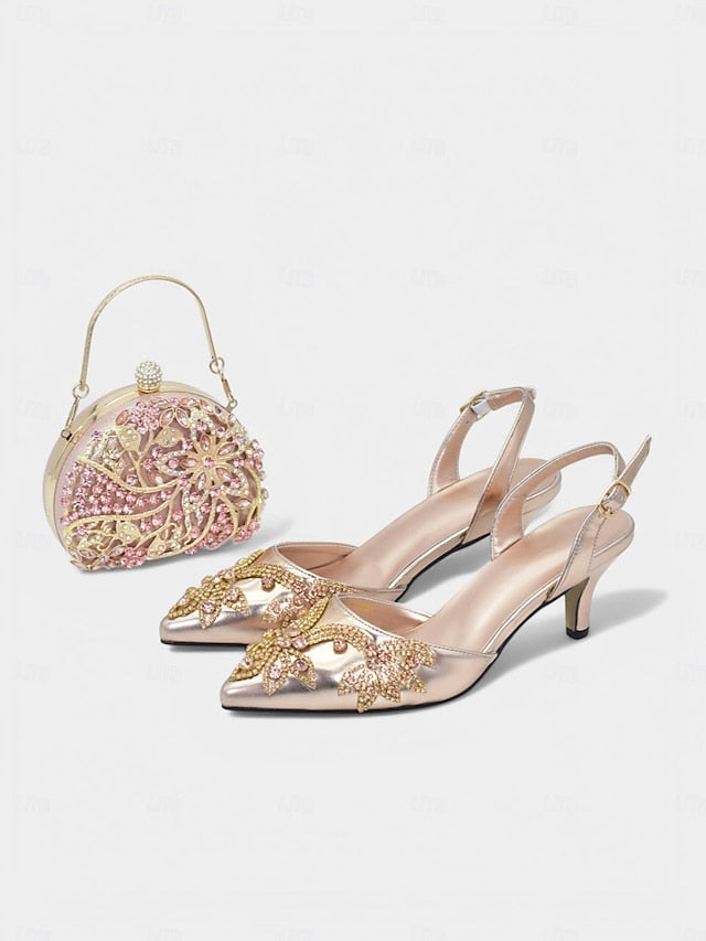 Gold Slingback Embellished with – Matching Heels Handbag