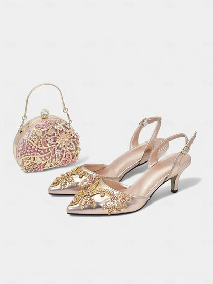 Gold Slingback Embellished with – Matching Heels Handbag