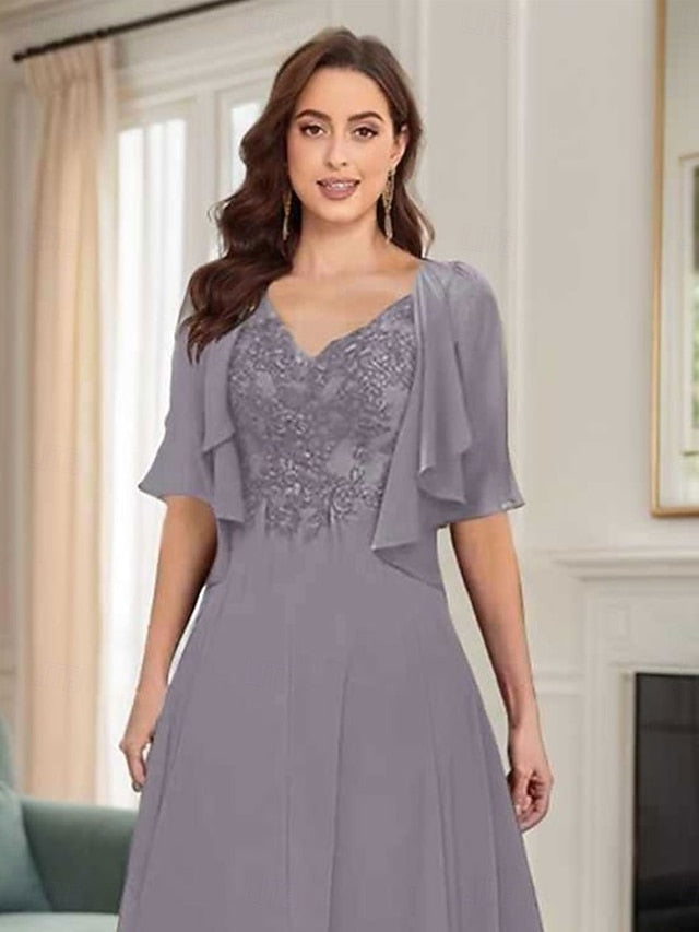Elegant Mother Neck A-Line the Bride of V Simple Dress