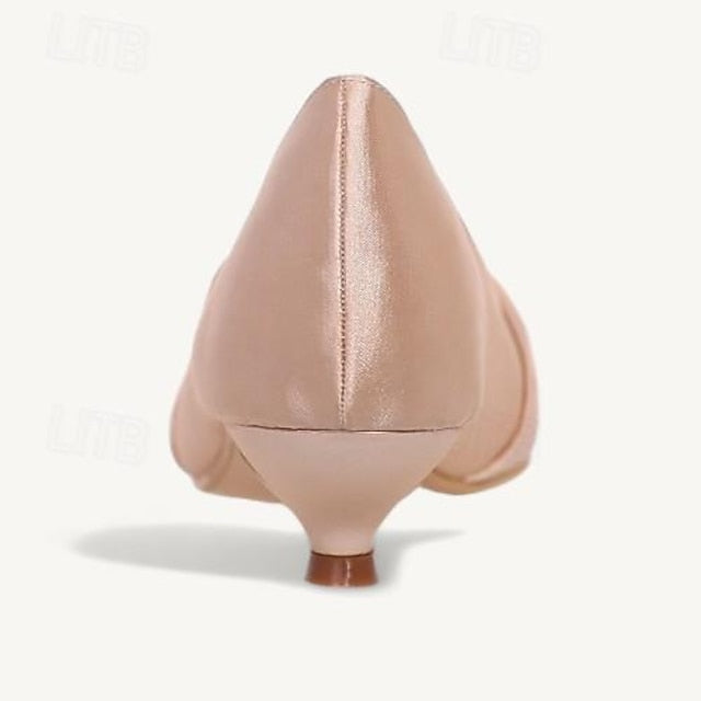 Pink Heels - Peep-Toe Women's Blush Satin Elegant Kitten