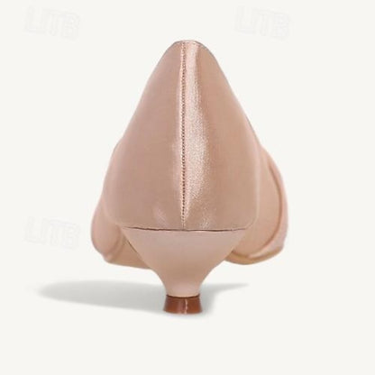 Pink Heels - Peep-Toe Women's Blush Satin Elegant Kitten