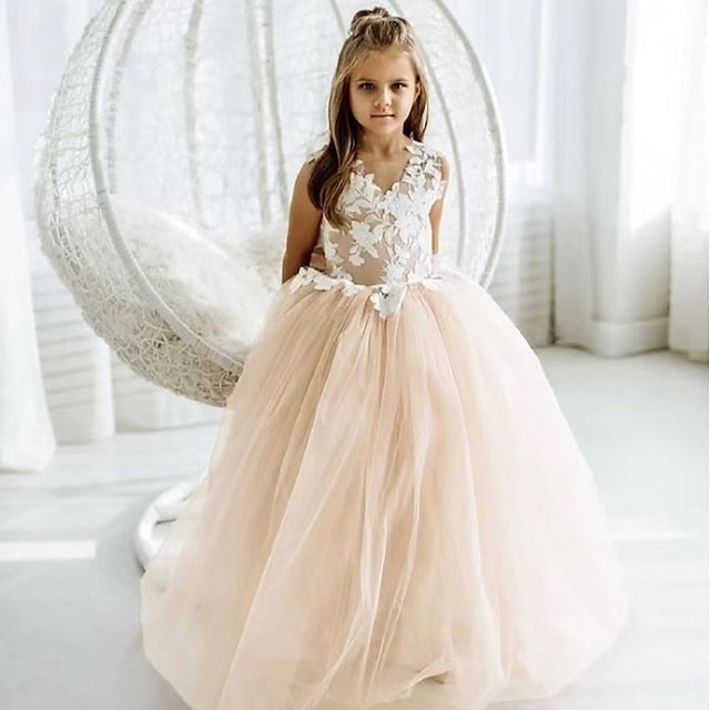 Kids Party Girls' Flower Dress Girl Color Solid