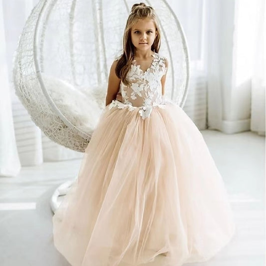 Kids Party Girls' Flower Dress Girl Color Solid