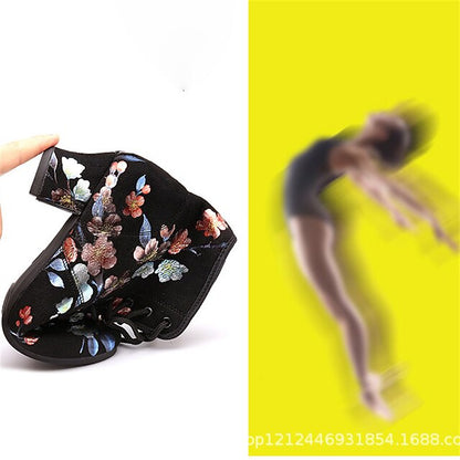 Comfortable Shoes Black – Lace-up Women Low Floral Dance for