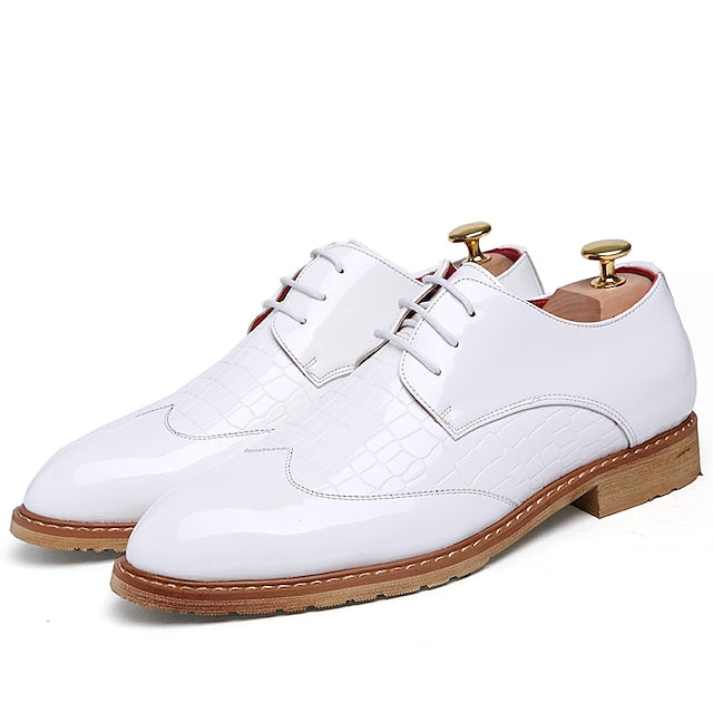Patent Crocodile White Men's Shoes Oxford Leather –