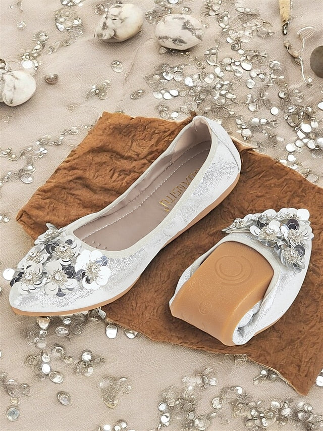 Foldable Women's Floral Embellished Comfortable – Flats