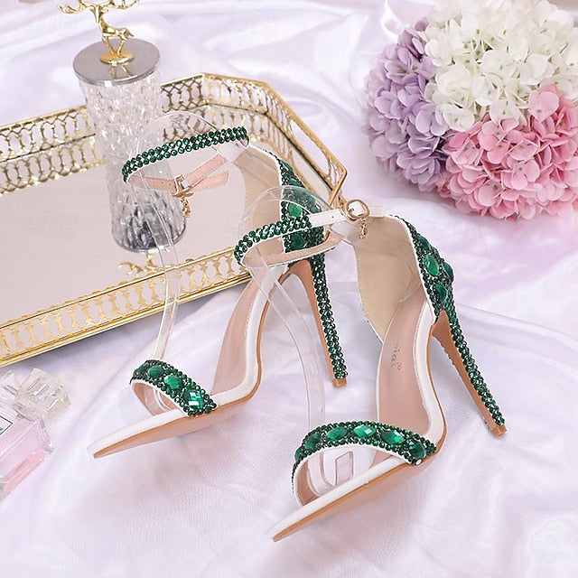 Stiletto Green Matching with Heels Rhinestone Ankle Women's