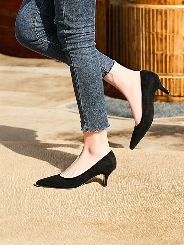 Women's Pumps Kitten Suede with Emerald Green Pointed-Toe