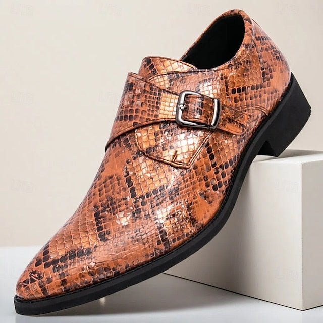 Snake Brown Strap Print Formal Classic Shoes Men – Monk for