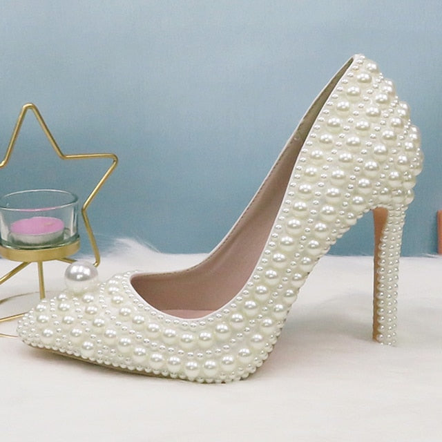 Purse Heels and White Round Stiletto Pearl Set Pearl-Embellished