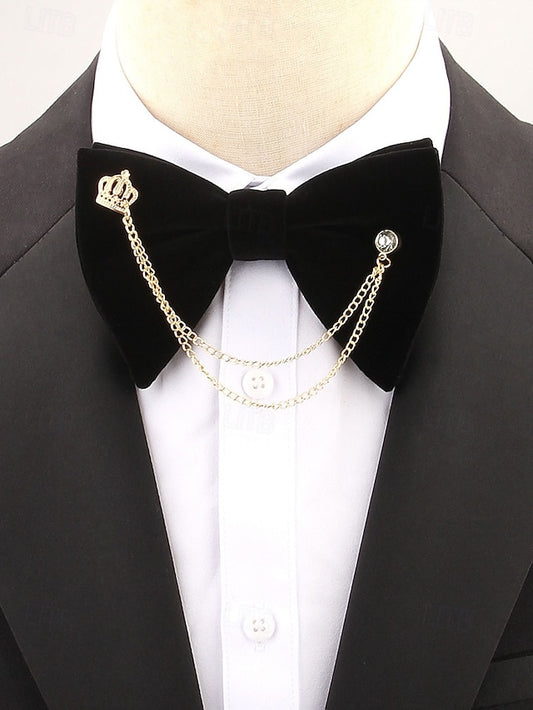 Detail Bow Men's Velvet with – and Crown Chain Tie