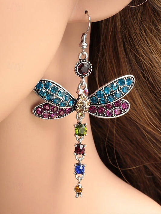 Vintage Dragonfly Earrings Colorful Crystal – Style