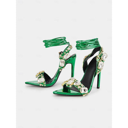 with Metallic Women's Lace-Up Heels Stiletto Green