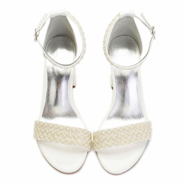 Block Pearl Strap Ivory Embellished Ankle White Women's