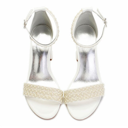 Block Pearl Strap Ivory Embellished Ankle White Women's