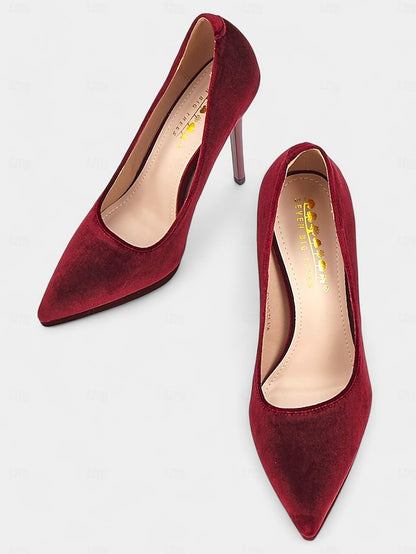 Women's Heel and Pumps Stiletto Velvet with Burgundy