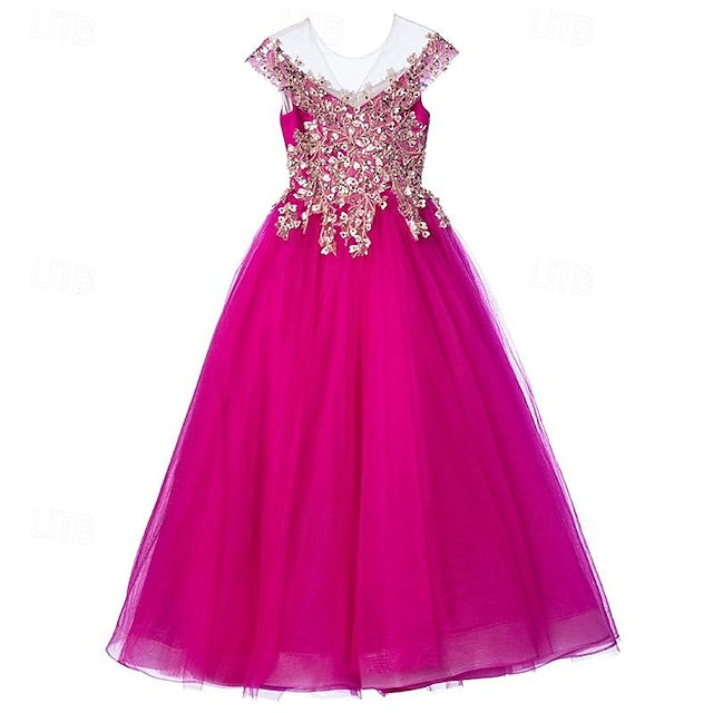 Solid Girls' Sleeve Kids Party Short Color Dress