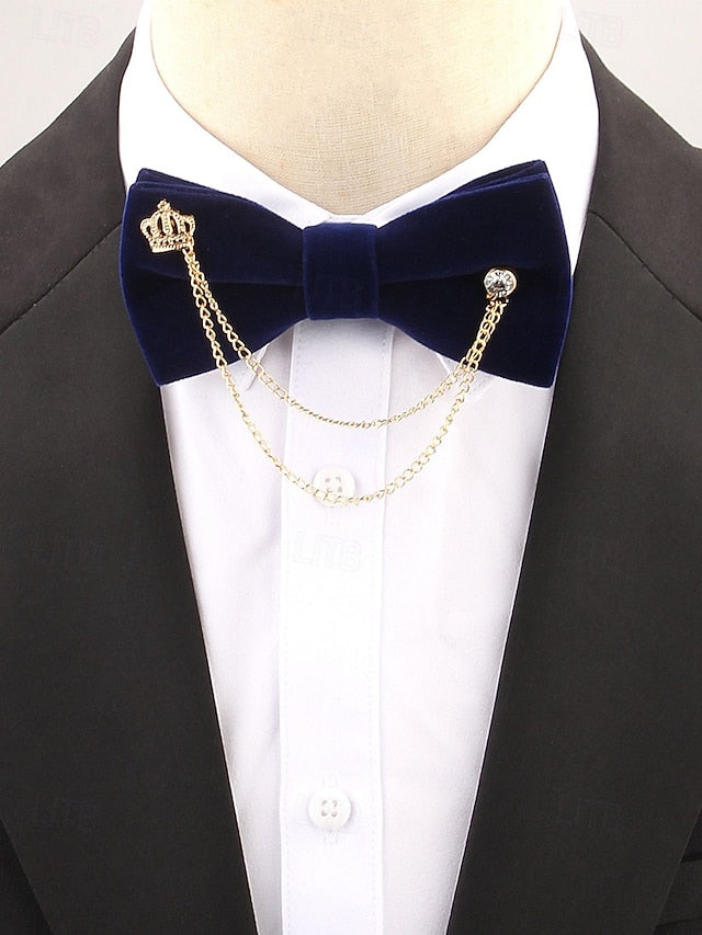 Detail Bow Men's Velvet with – and Crown Chain Tie
