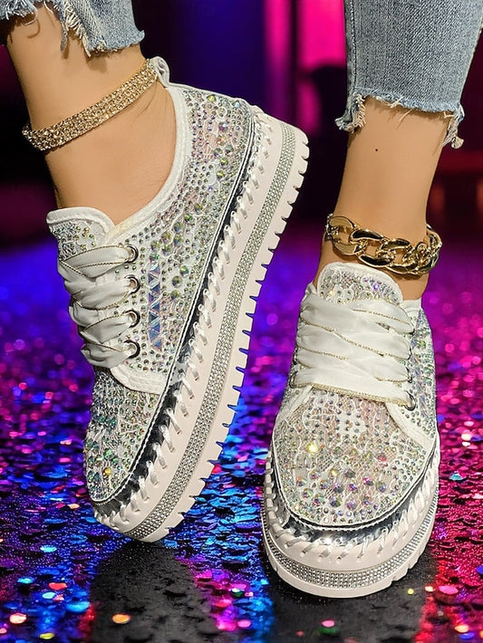 Sparkling with Rhinestone Women's Sneakers Silver Accents