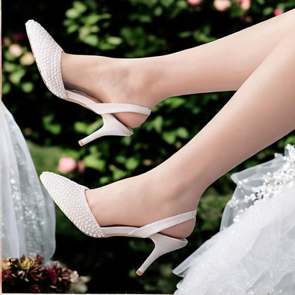with Women's Heels Embellishments – Pearl White Slingback
