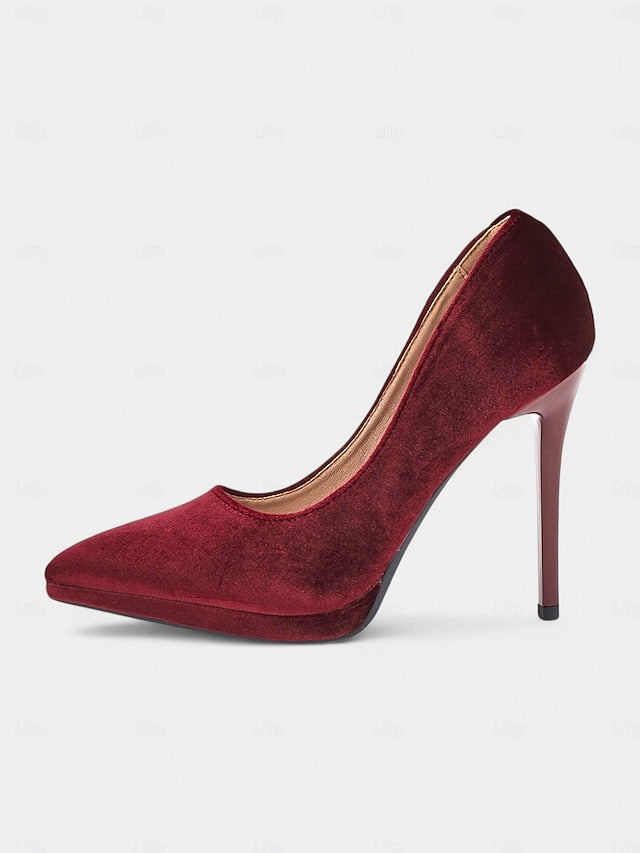 and with Heel Pumps Burgundy Women's Velvet Stiletto