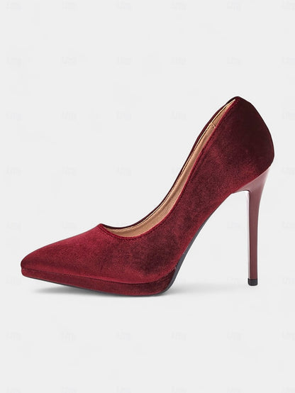 and with Heel Pumps Burgundy Women's Velvet Stiletto