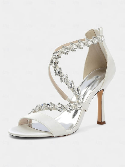 Strappy High White - Heel Rhinestone Women's Sandals