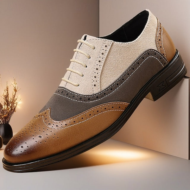Gray and Brown Shoes Oxford Men's Classic Brogue
