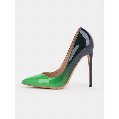 Green Patent Leather Pointed Toe Pumps Black Women's