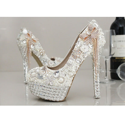 Embellished Platform and Rhinestone Pearl Women's White