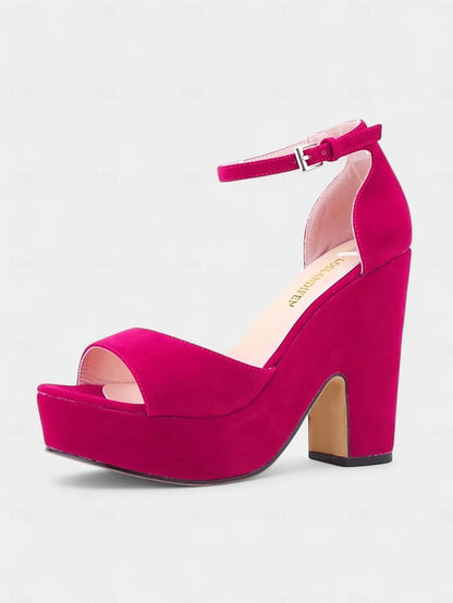 Heel Platform Block Suede Chunky Women's Sandals - Nude