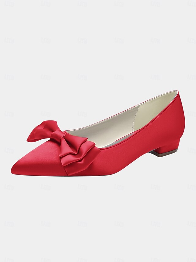 Pointed - Bow Flats Women's Elegant Satin Green Toe