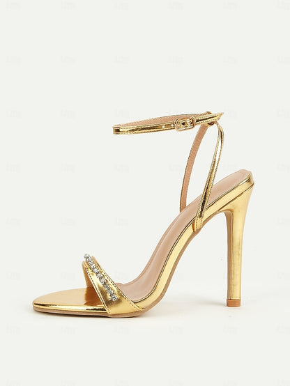 – Metallic Women's High Gold Strap Heels Ankle Dazzling
