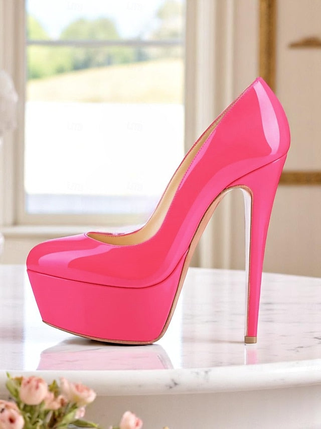 Platform Patent Pointed-Toe and with Heels Black Women's